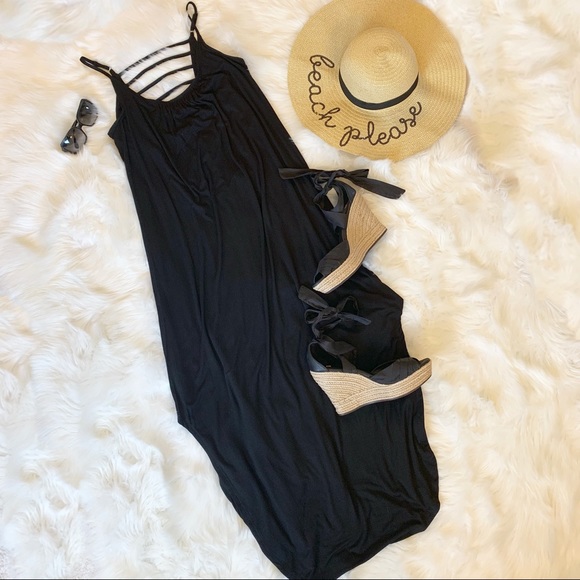 Mandarin Blue Resortwear Black Maxi Dress L - Picture 2 of 8